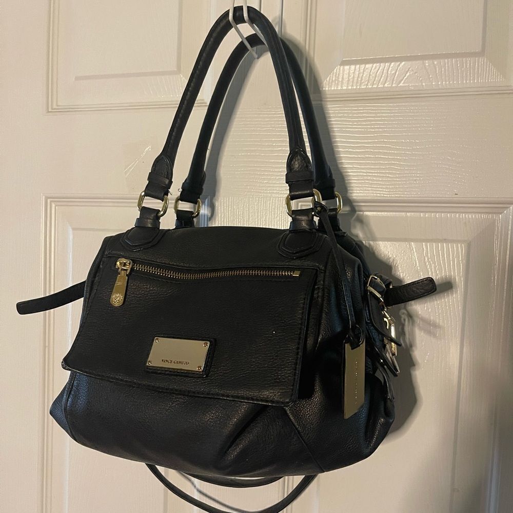 Vince Camuto Black Leather Handbag shoulder bag with gold tone hardwares